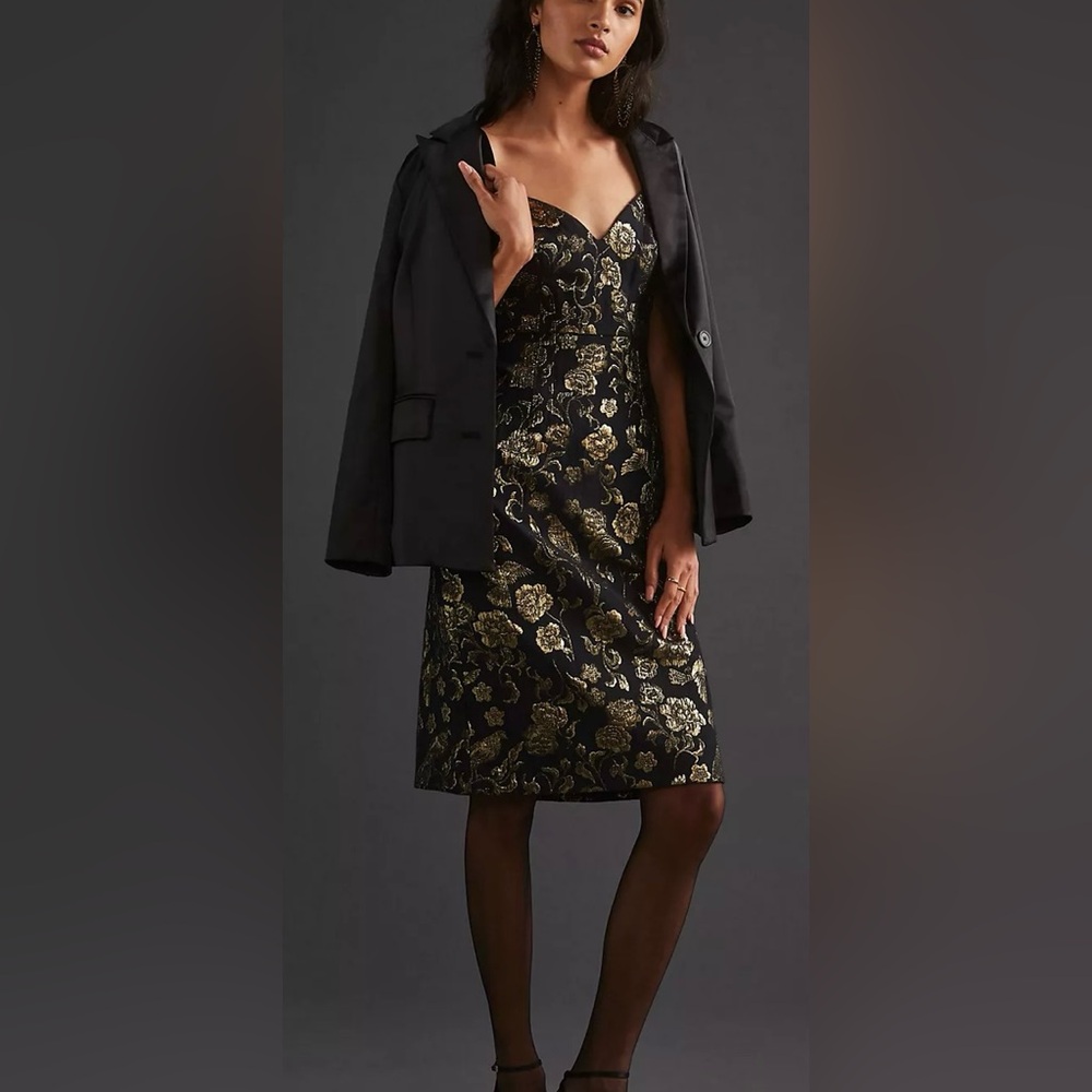 Anthropologie Maeve Slim Metallic Jacquard Knee Length Dress - NWT - Size 8